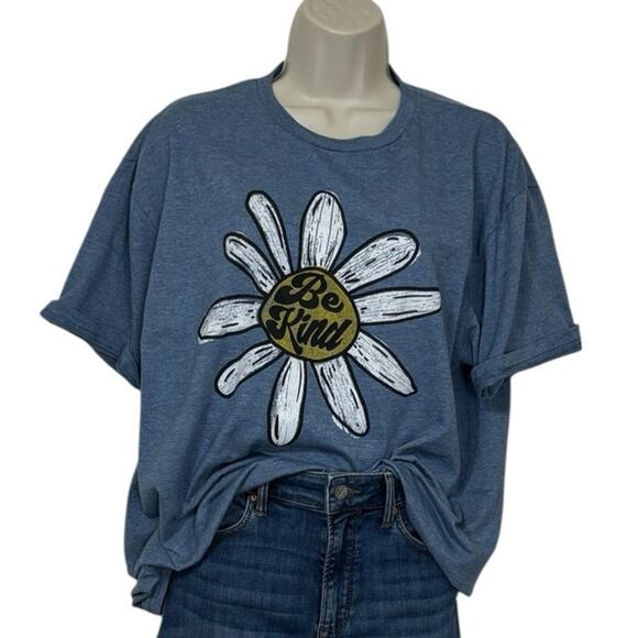 Be Kind Heather Blue Flower T-Shirt Adult Size Large - Picture 1 of 7